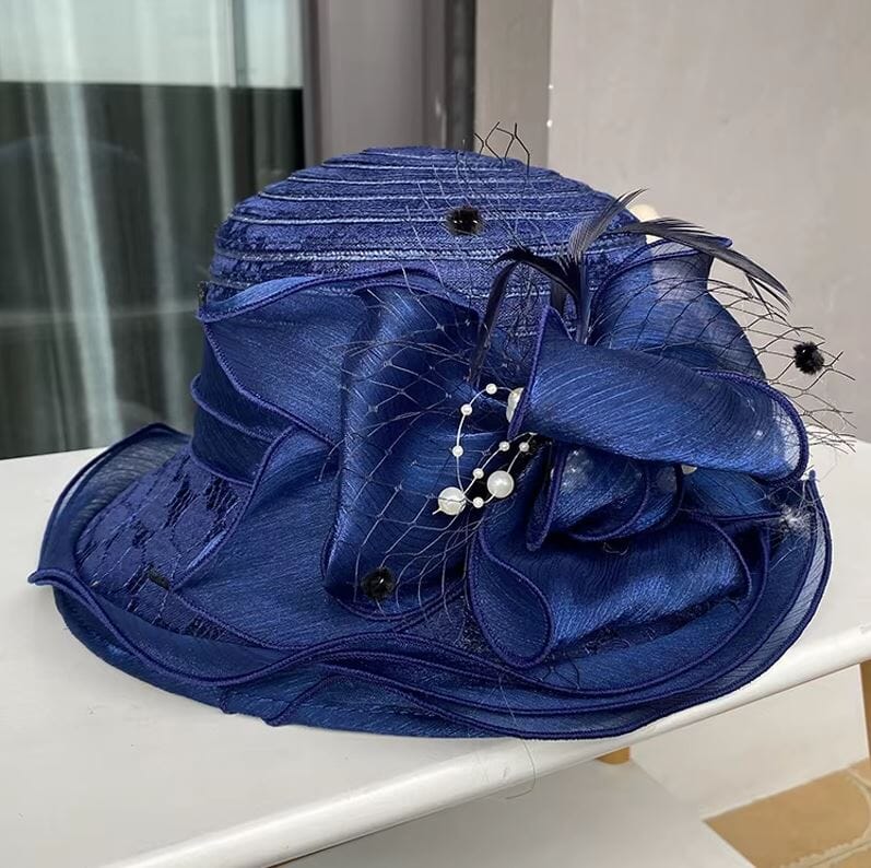 Women Derby Church Dress Hat Wide Brim Flower Bridal Shower Hat Hat jehouze Blue