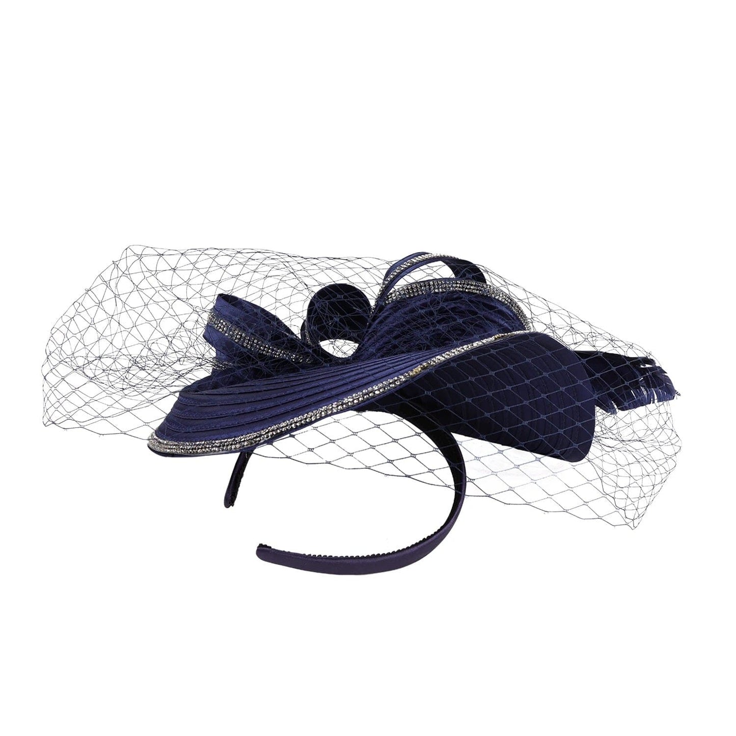 Women Diamond-studded Luxurious Banquet Wedding Dance Party Feather Headwear Fascinator Veil Hat Hat jehouze