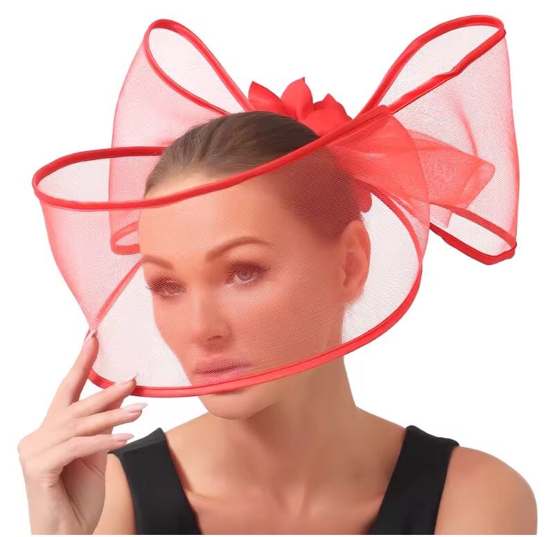 Women Elegant Bridal Church Party Fascinator Hat Hat jehouze Red
