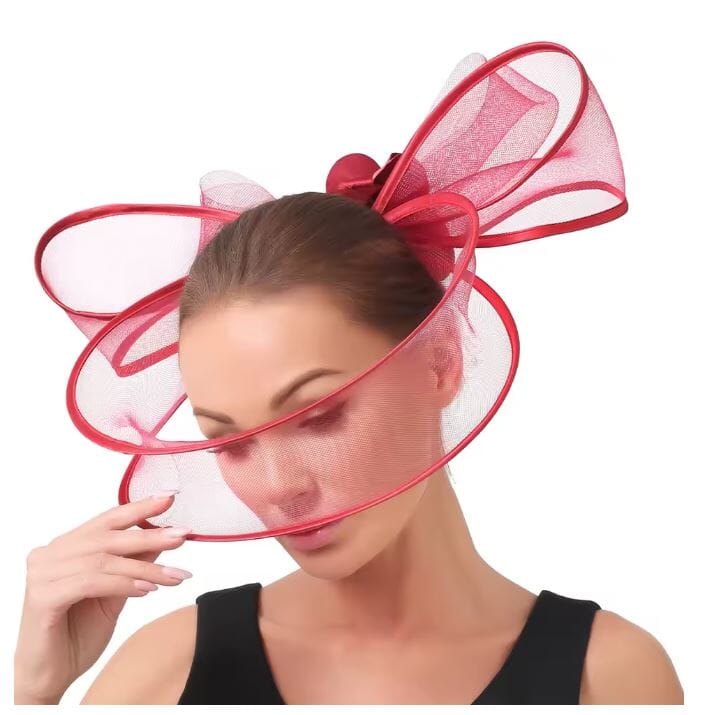 Women Elegant Bridal Church Party Fascinator Hat Hat jehouze Wine Red
