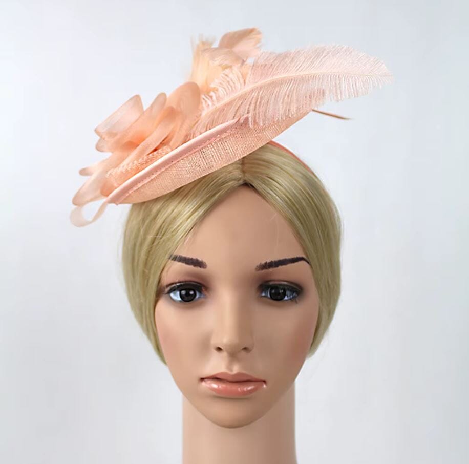 Women Fascinator Cocktail Tea Party Feather Vintage Headwear Fascinators jehouze Apricot