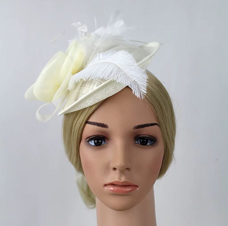 Women Fascinator Cocktail Tea Party Feather Vintage Headwear Fascinators jehouze Beige