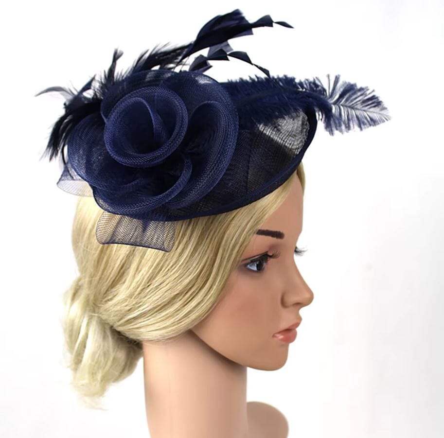 Women Fascinator Cocktail Tea Party Feather Vintage Headwear Fascinators jehouze Black