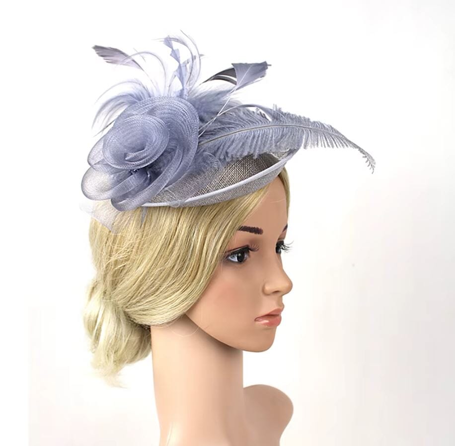 Women Fascinator Cocktail Tea Party Feather Vintage Headwear Fascinators jehouze Gray