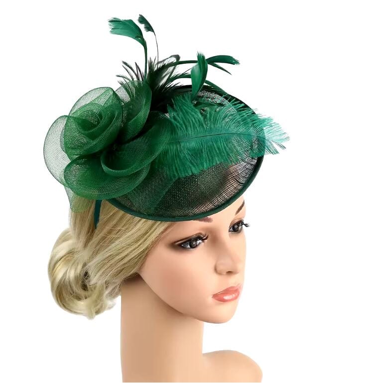 Women Fascinator Cocktail Tea Party Feather Vintage Headwear Fascinators jehouze Green