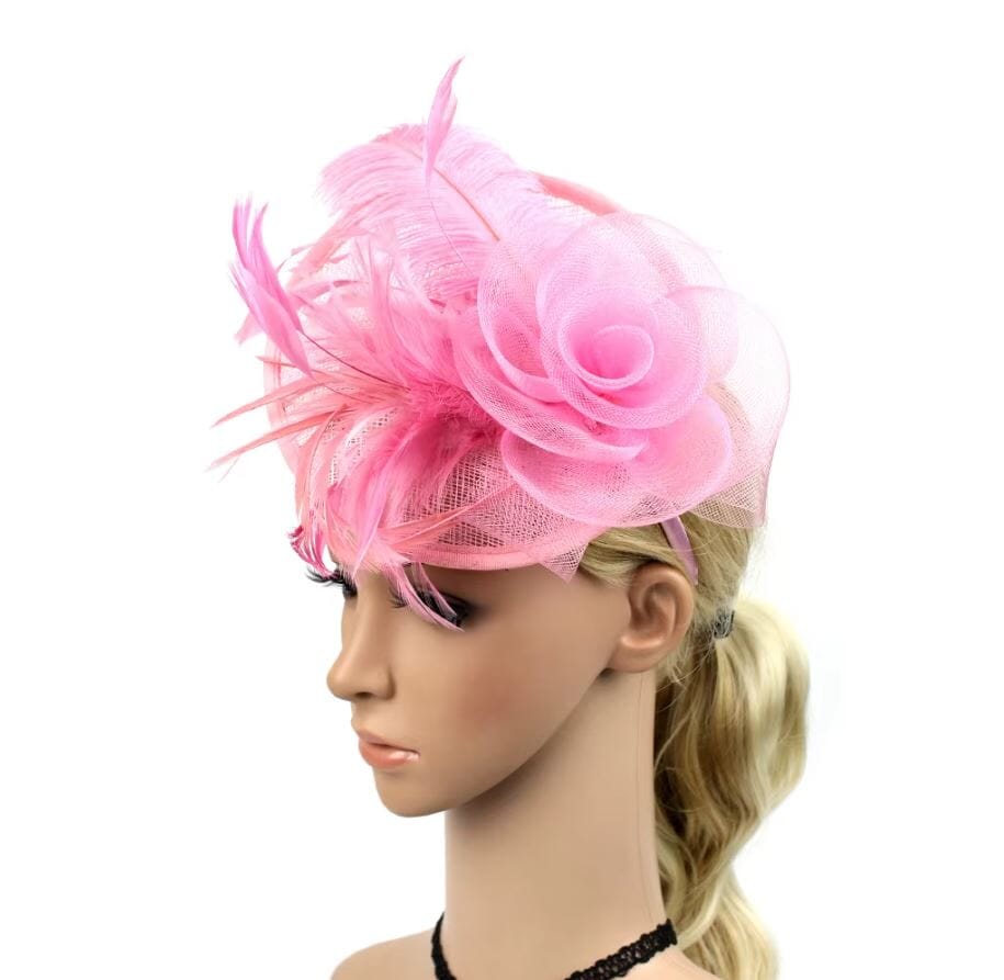 Women Fascinator Cocktail Tea Party Feather Vintage Headwear Fascinators jehouze Pink