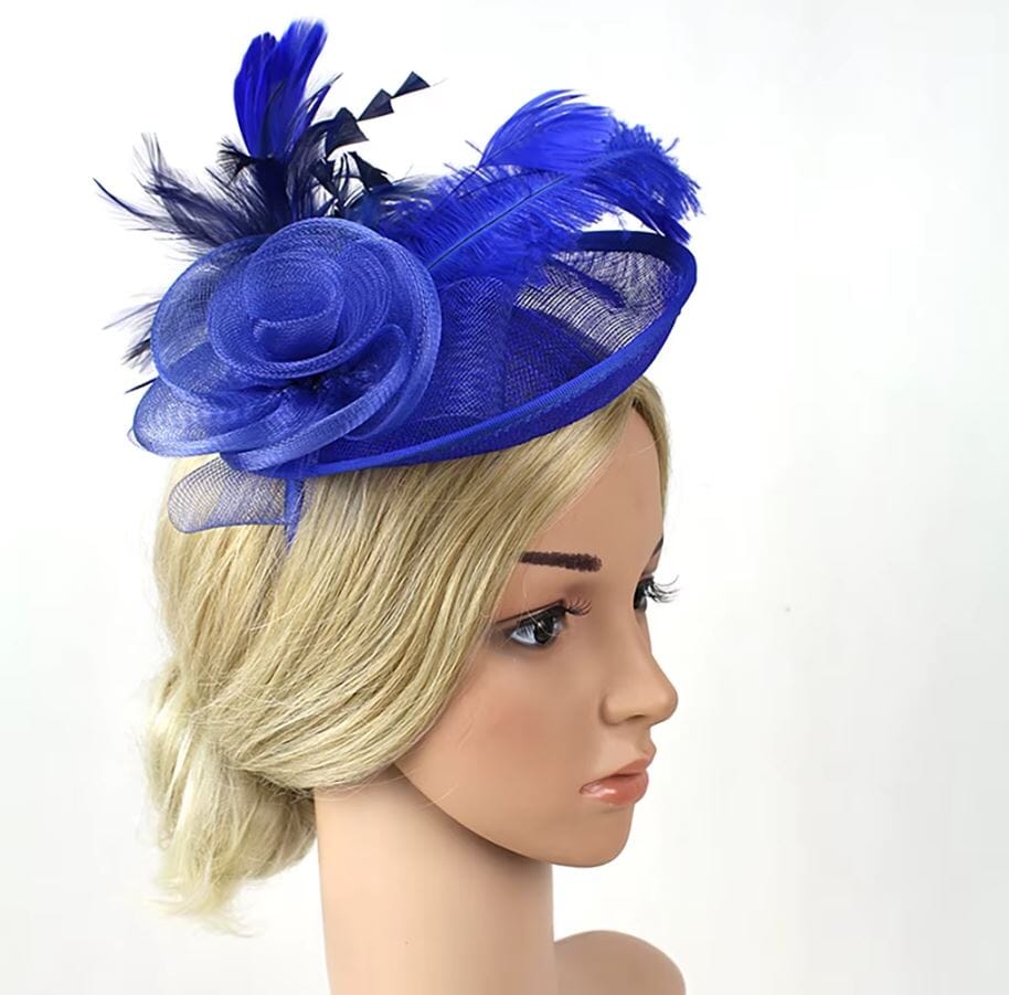 Women Fascinator Cocktail Tea Party Feather Vintage Headwear Fascinators jehouze Royal Blue