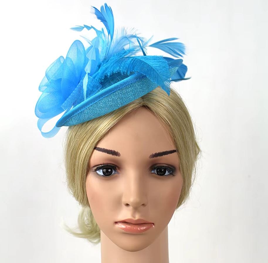 Women Fascinator Cocktail Tea Party Feather Vintage Headwear Fascinators jehouze Sky Blue