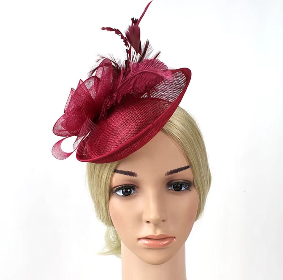 Women Fascinator Cocktail Tea Party Feather Vintage Headwear Fascinators jehouze Wine Red