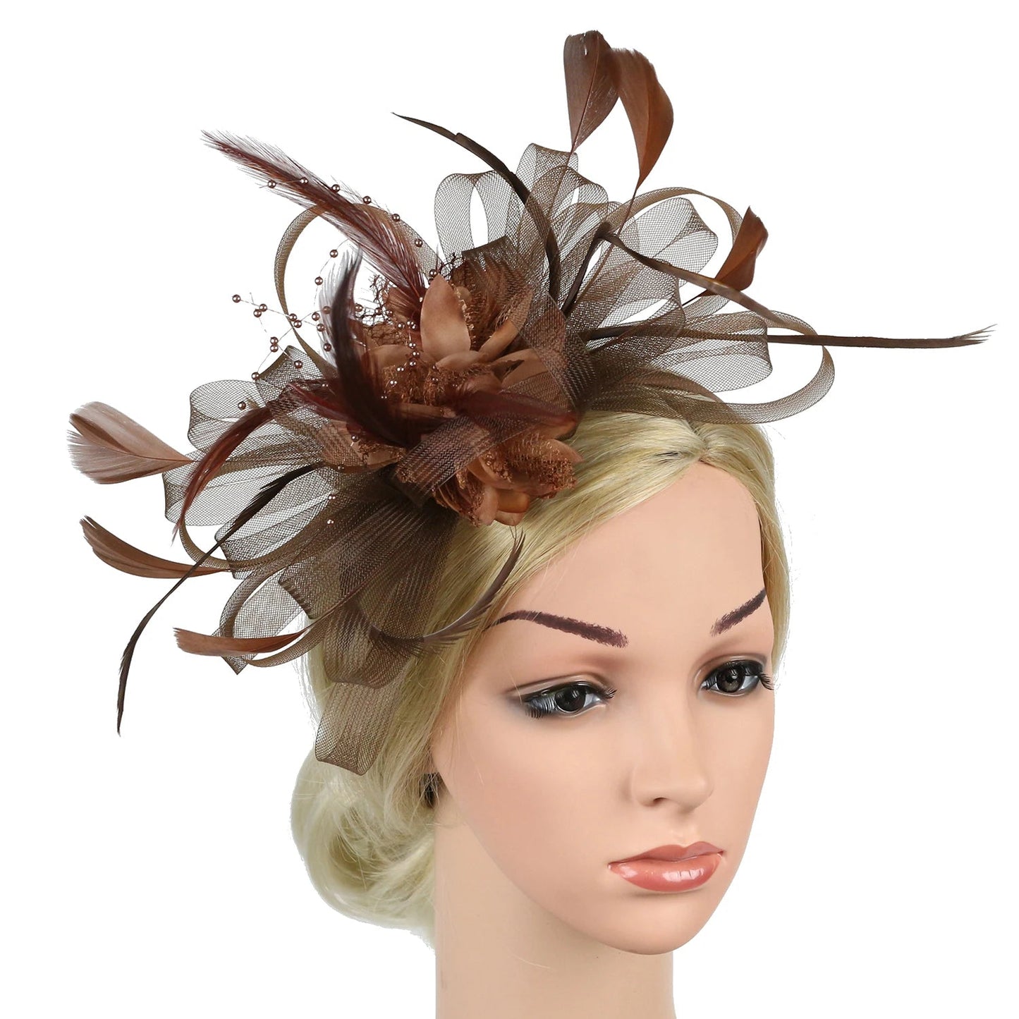 Women Fascinator Cocktail Tea Party Wedding Christmas Gifts Halloween Costumes Hat Hat jehouze Coffee Brown