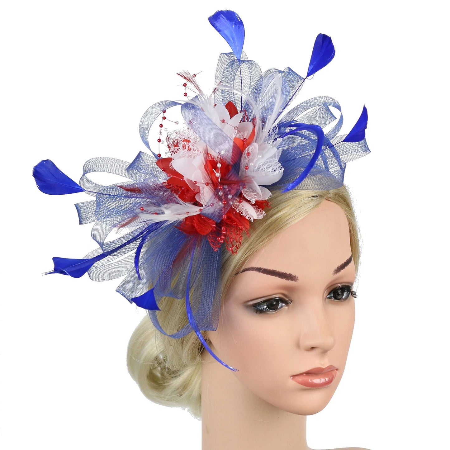 Women Fascinator Cocktail Tea Party Wedding Christmas Gifts Halloween Costumes Hat Hat jehouze Multi Blue White