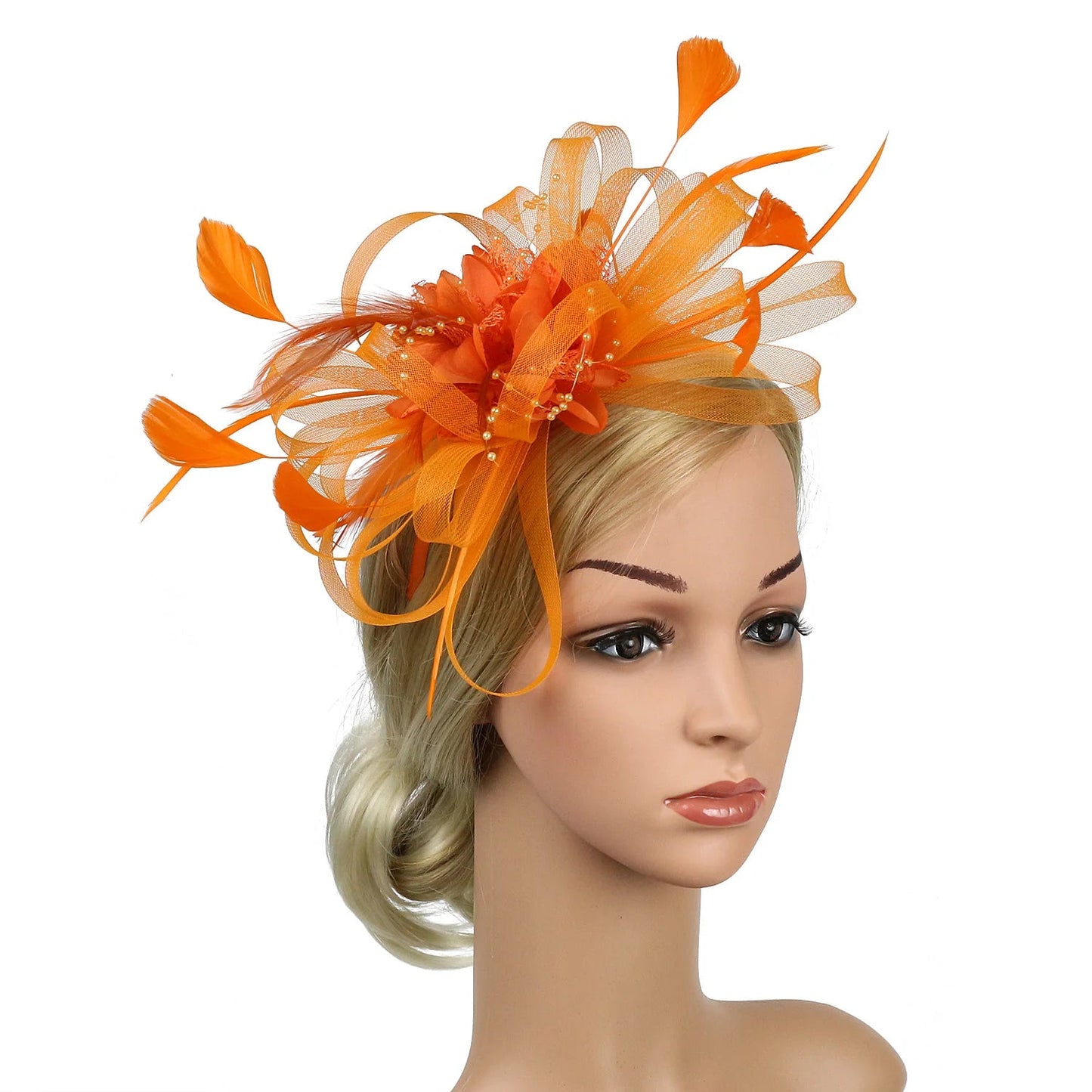 Women Fascinator Cocktail Tea Party Wedding Christmas Gifts Halloween Costumes Hat Hat jehouze Orange