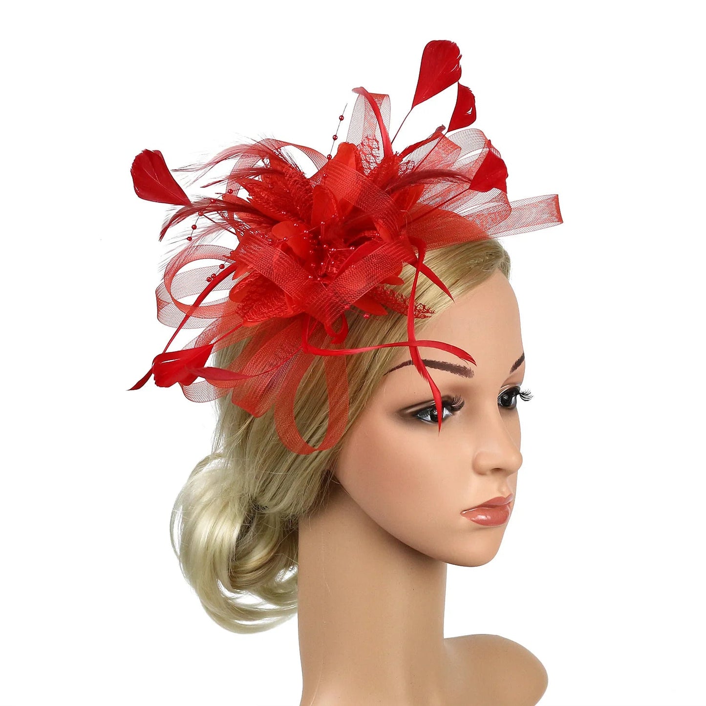Women Fascinator Cocktail Tea Party Wedding Christmas Gifts Halloween Costumes Hat Hat jehouze Red