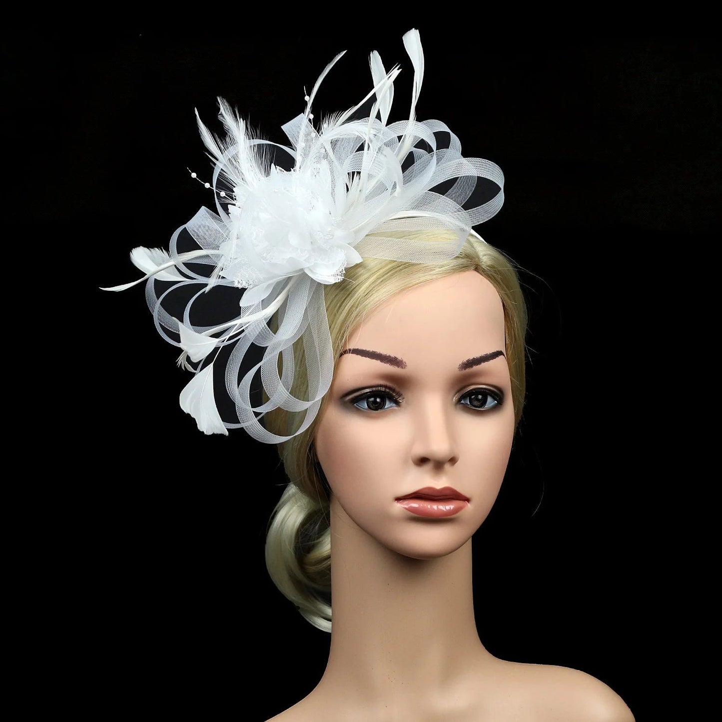 Women Fascinator Cocktail Tea Party Wedding Christmas Gifts Halloween Costumes Hat Hat jehouze White