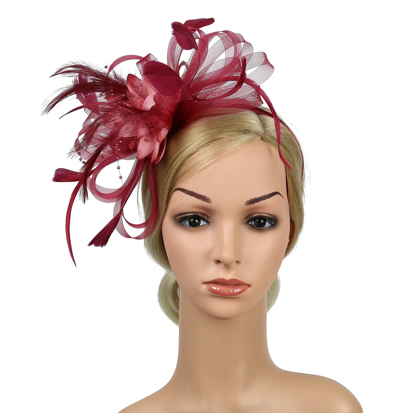 Women Fascinator Cocktail Tea Party Wedding Christmas Gifts Halloween Costumes Hat Hat jehouze Wine Red