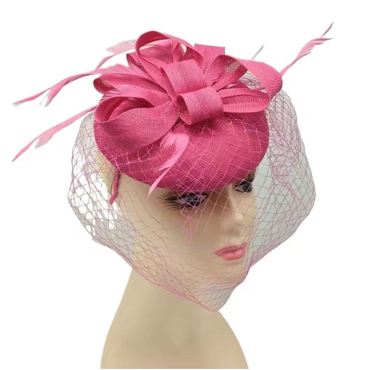 Women Fascinator Derby Wedding Flower Cocktail Mesh Hair Clip Hat Hat jehouze Rose Red
