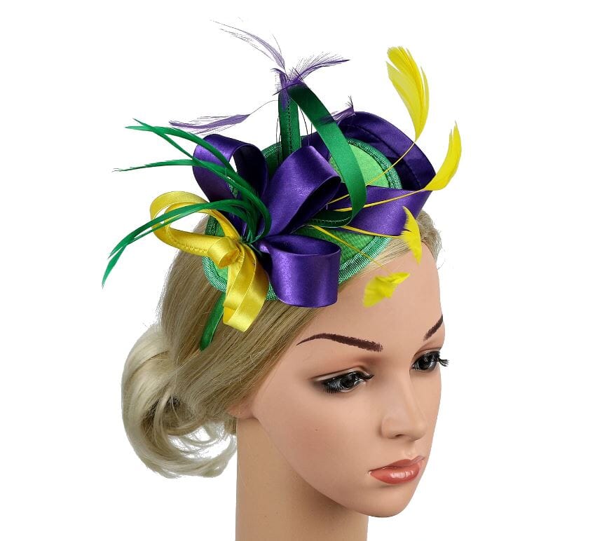 Women Fascinator Hair Clip Kentucky Headband Hat Wedding Cocktail Feather Ribbon Hat jehouze