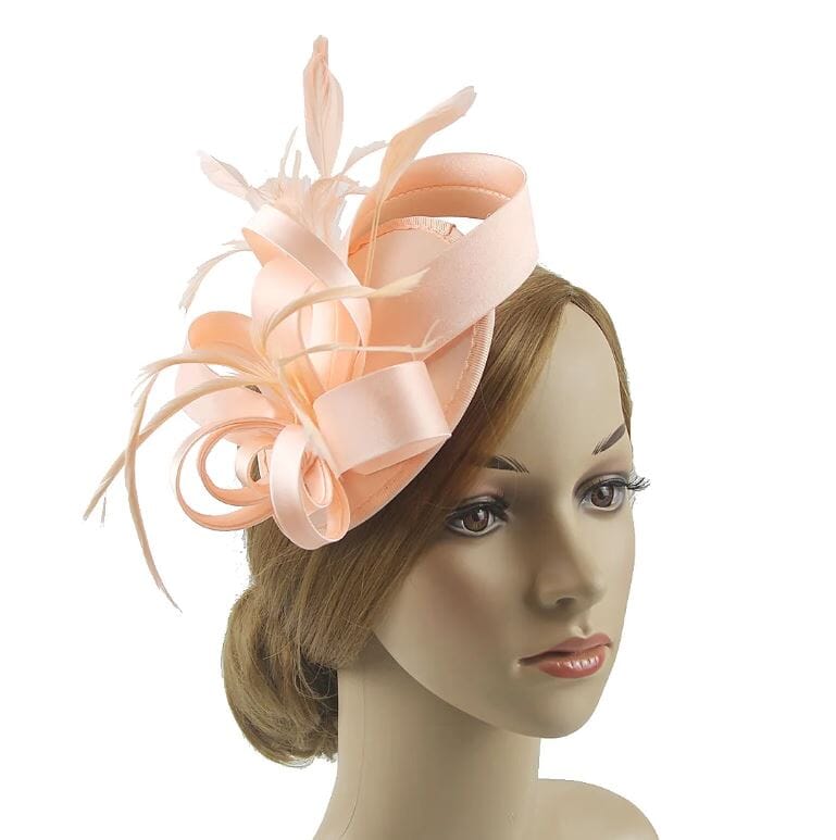 Women Fascinator Hair Clip Kentucky Headband Hat Wedding Cocktail Feather Ribbon Hat jehouze peach 