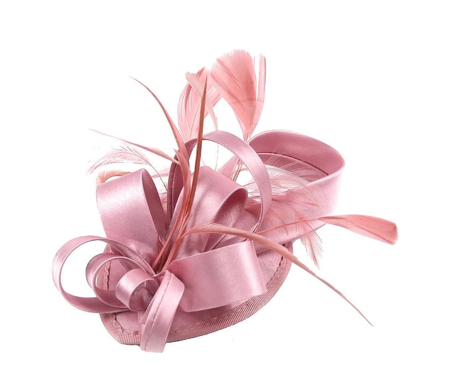 Women Fascinator Hair Clip Kentucky Headband Hat Wedding Cocktail Feather Ribbon Hat jehouze pink 