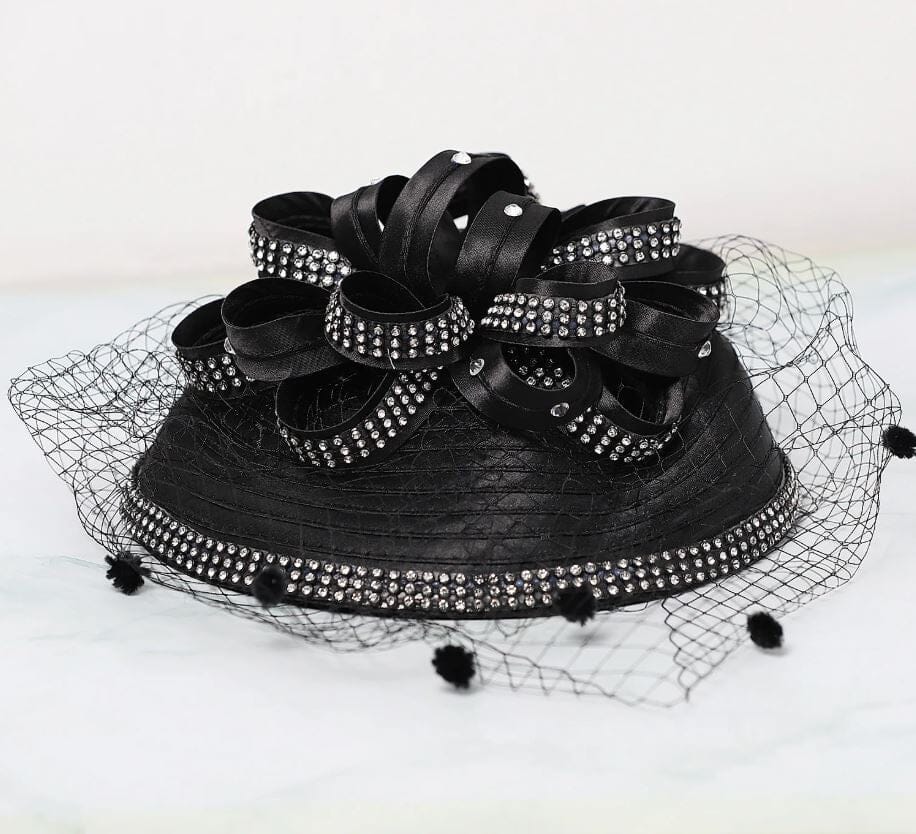 Women Fascinators Church Tea Party Satin Derby Wedding Cocktail Veil Hat Hat jehouze Black