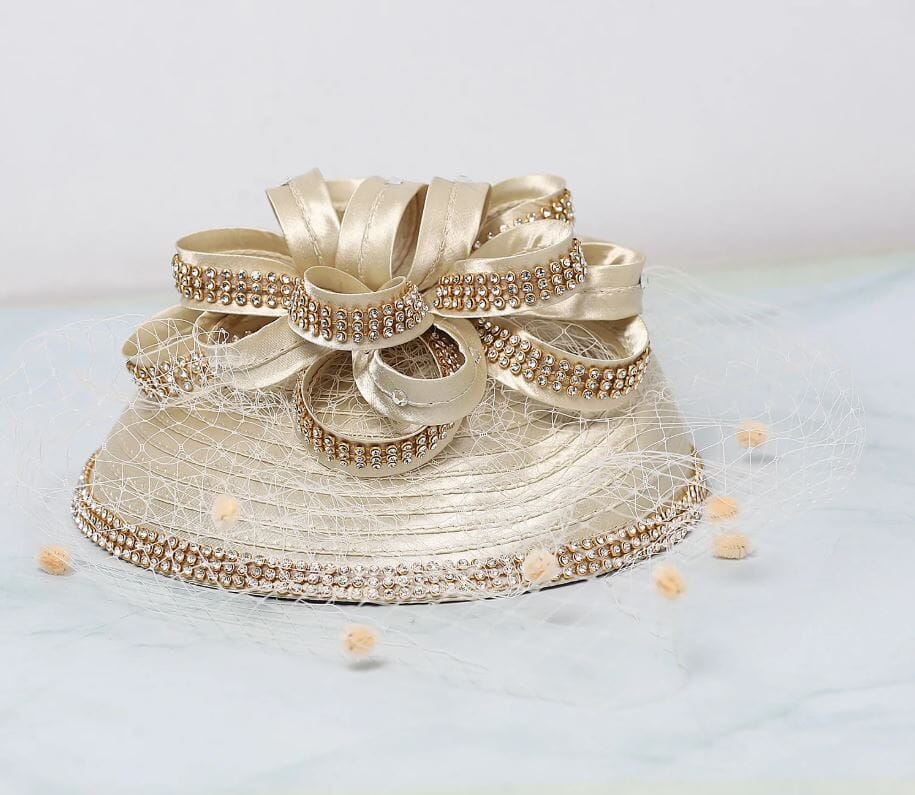 Women Fascinators Church Tea Party Satin Derby Wedding Cocktail Veil Hat Hat jehouze Champagne
