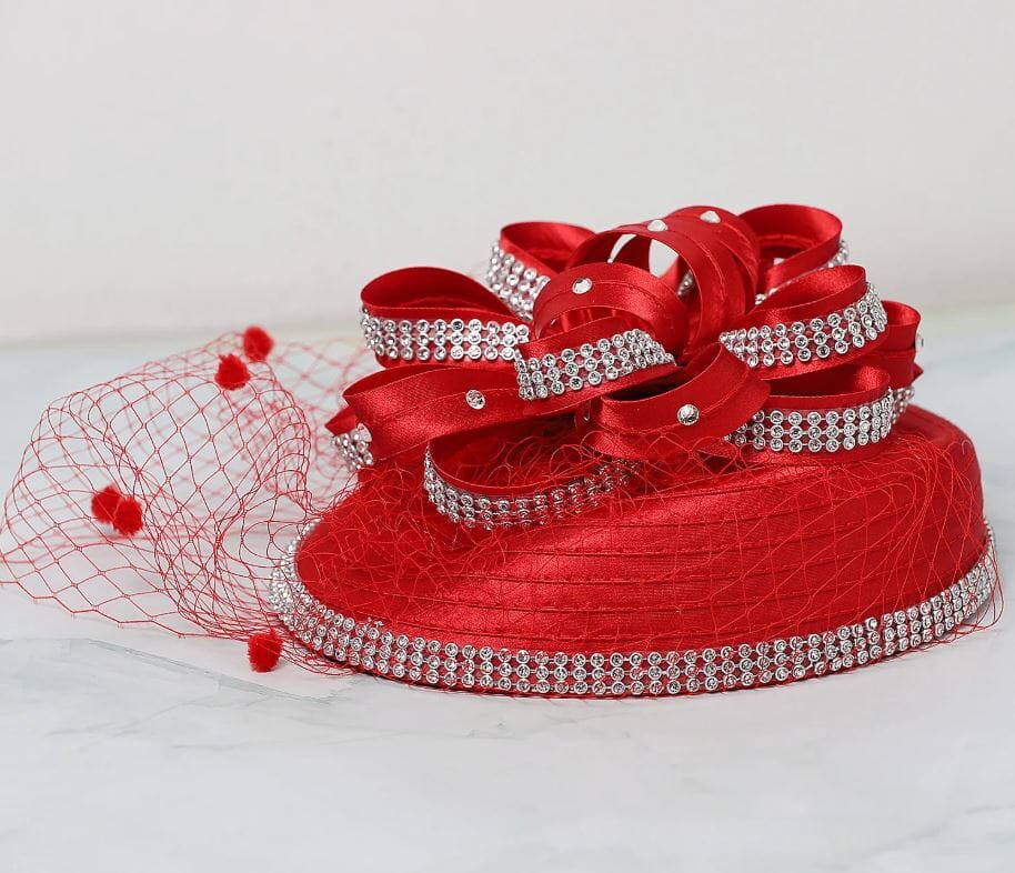 Women Fascinators Church Tea Party Satin Derby Wedding Cocktail Veil Hat Hat jehouze Red
