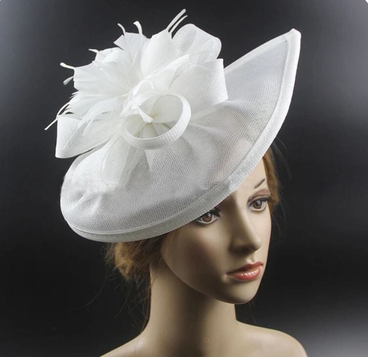 Women Fascinators Hat Tea Party Wedding Church Bridal Cocktail Feather Headband_ Hat jehouze White