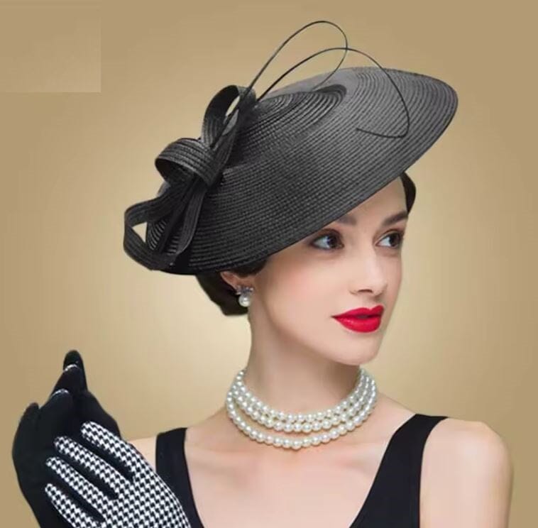 Women Fascinators Pillbox Wedding Straw Fedora Vintage Sinamay Hat Hat jehouze Black