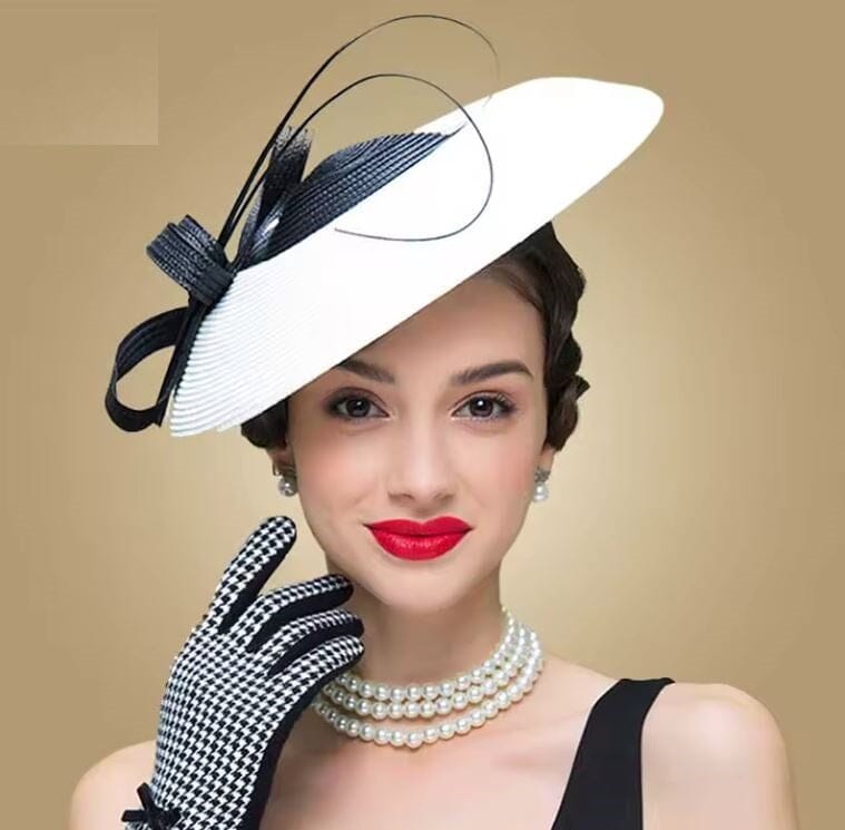 Women Fascinators Pillbox Wedding Straw Fedora Vintage Sinamay Hat Hat jehouze Black/White