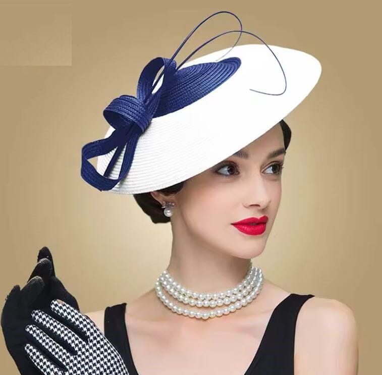 Women Fascinators Pillbox Wedding Straw Fedora Vintage Sinamay Hat Hat jehouze Sky Blue/White