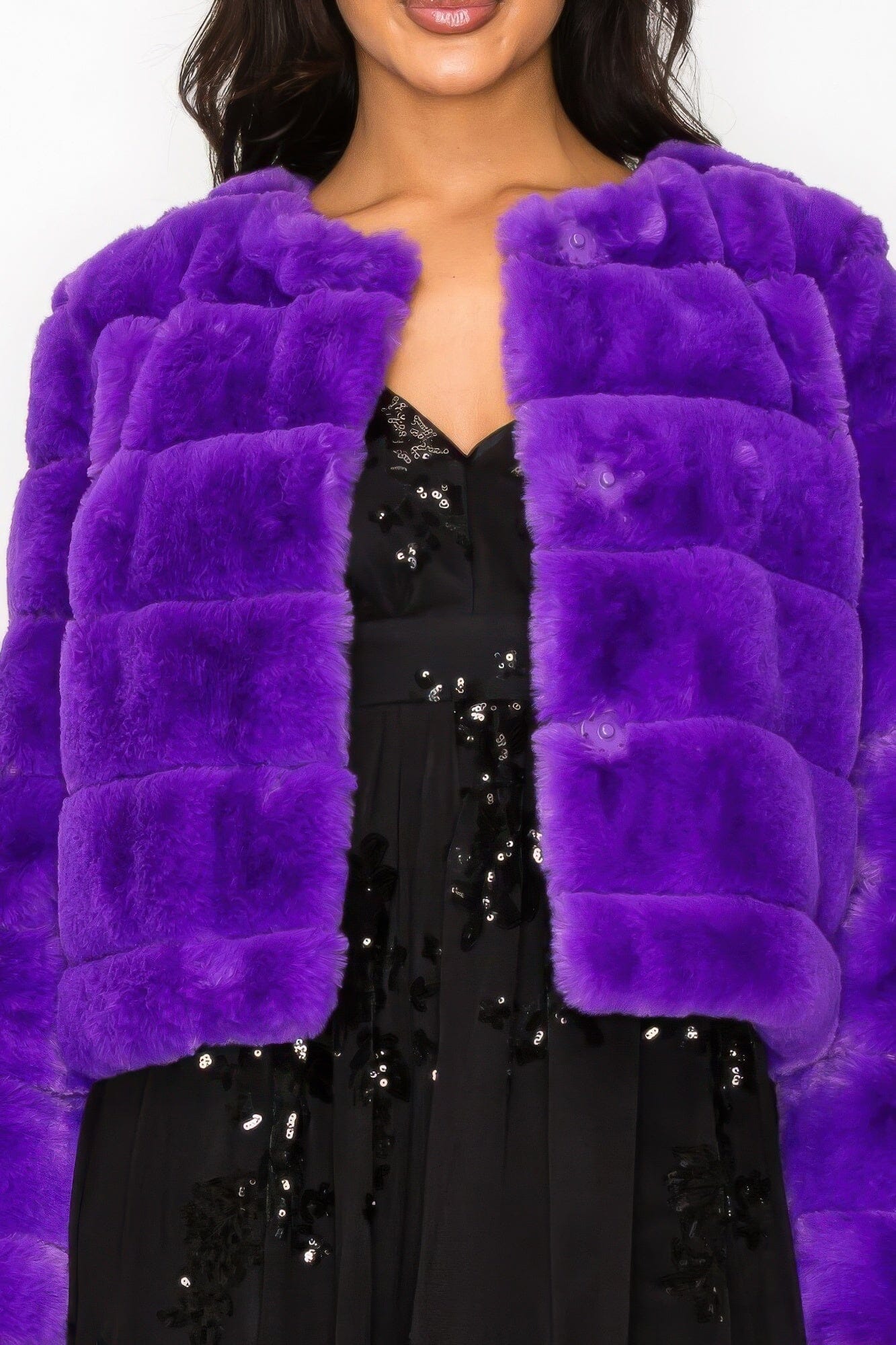 Women Faux Fur Buttoned Quilted Jacket Outerwear jehouze