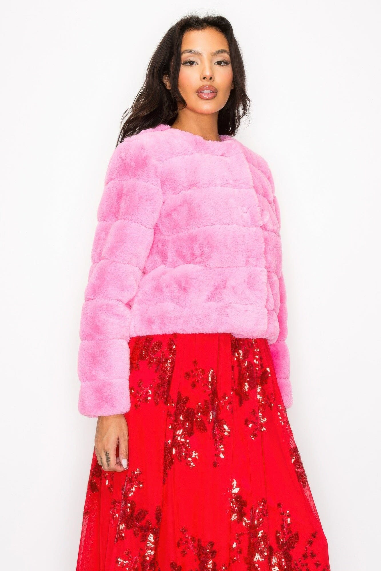 Women Faux Fur Buttoned Quilted Jacket Outerwear jehouze