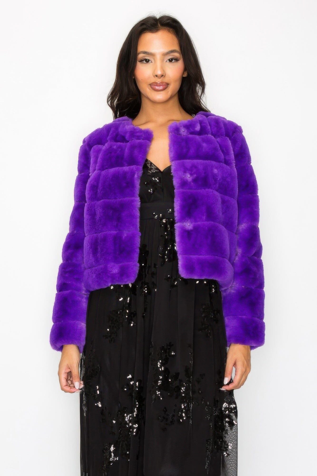 Women Faux Fur Buttoned Quilted Jacket Outerwear jehouze