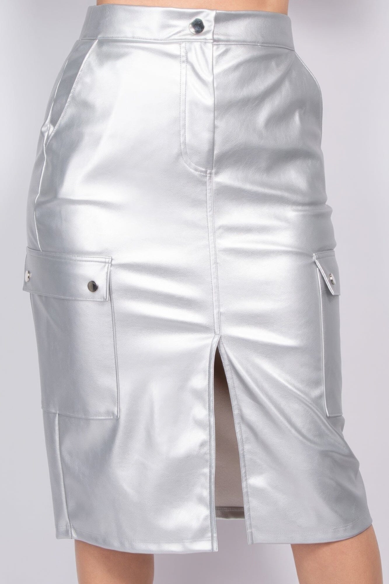 Women Faux Leather High-rise Cargo Skirt Skirts jehouze
