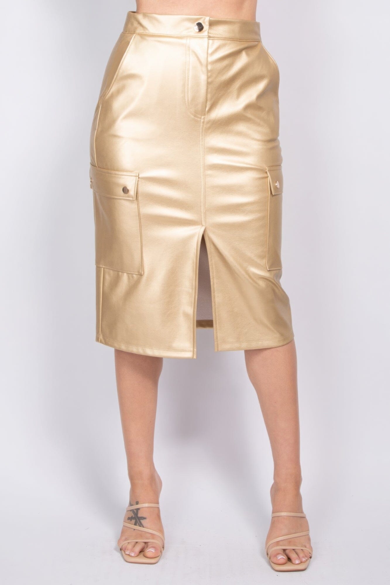 Women Faux Leather High-rise Cargo Skirt Skirts jehouze