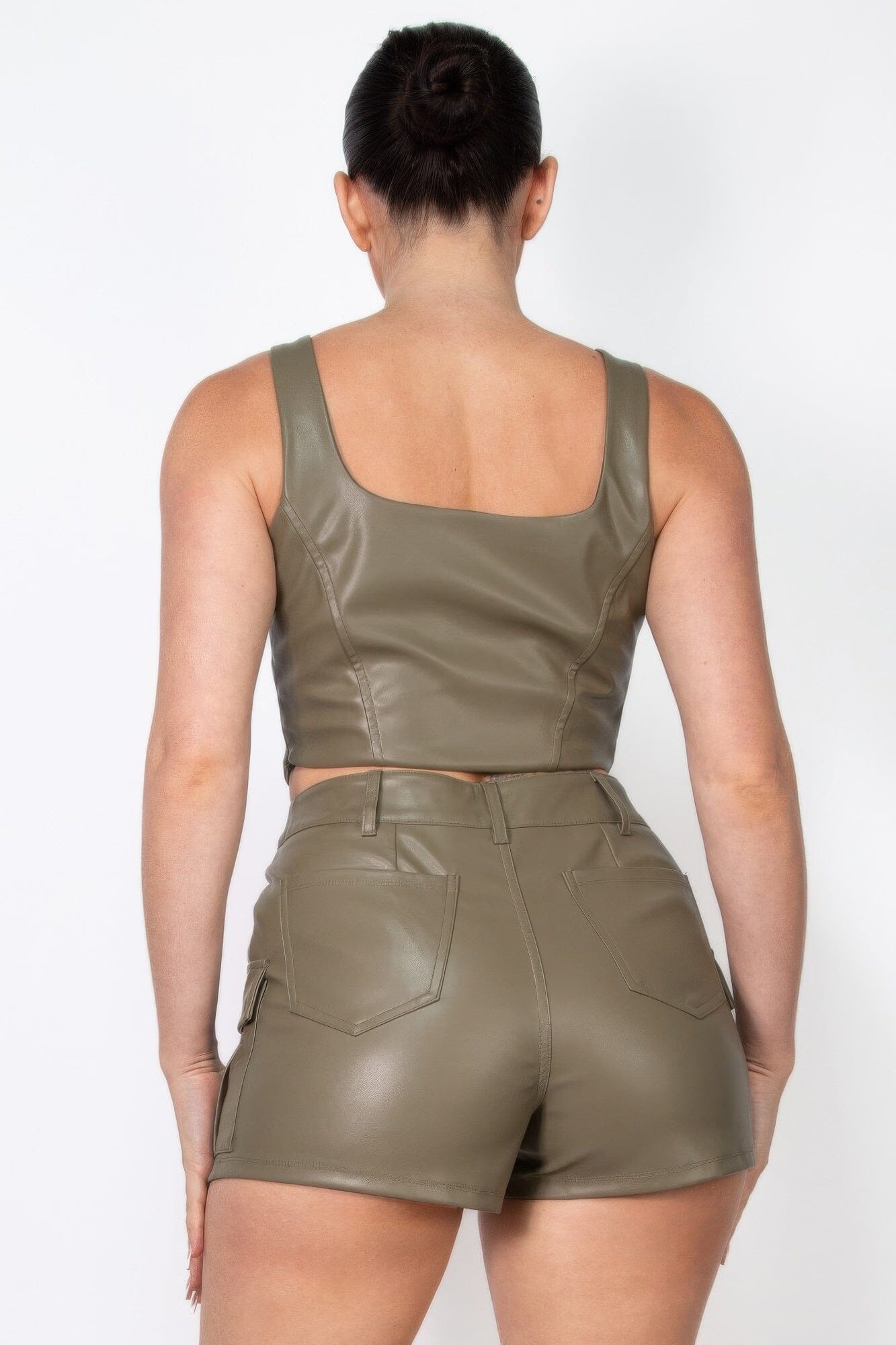 Women Faux Leather Square Zippered Crop Top Shirts & Tops jehouze