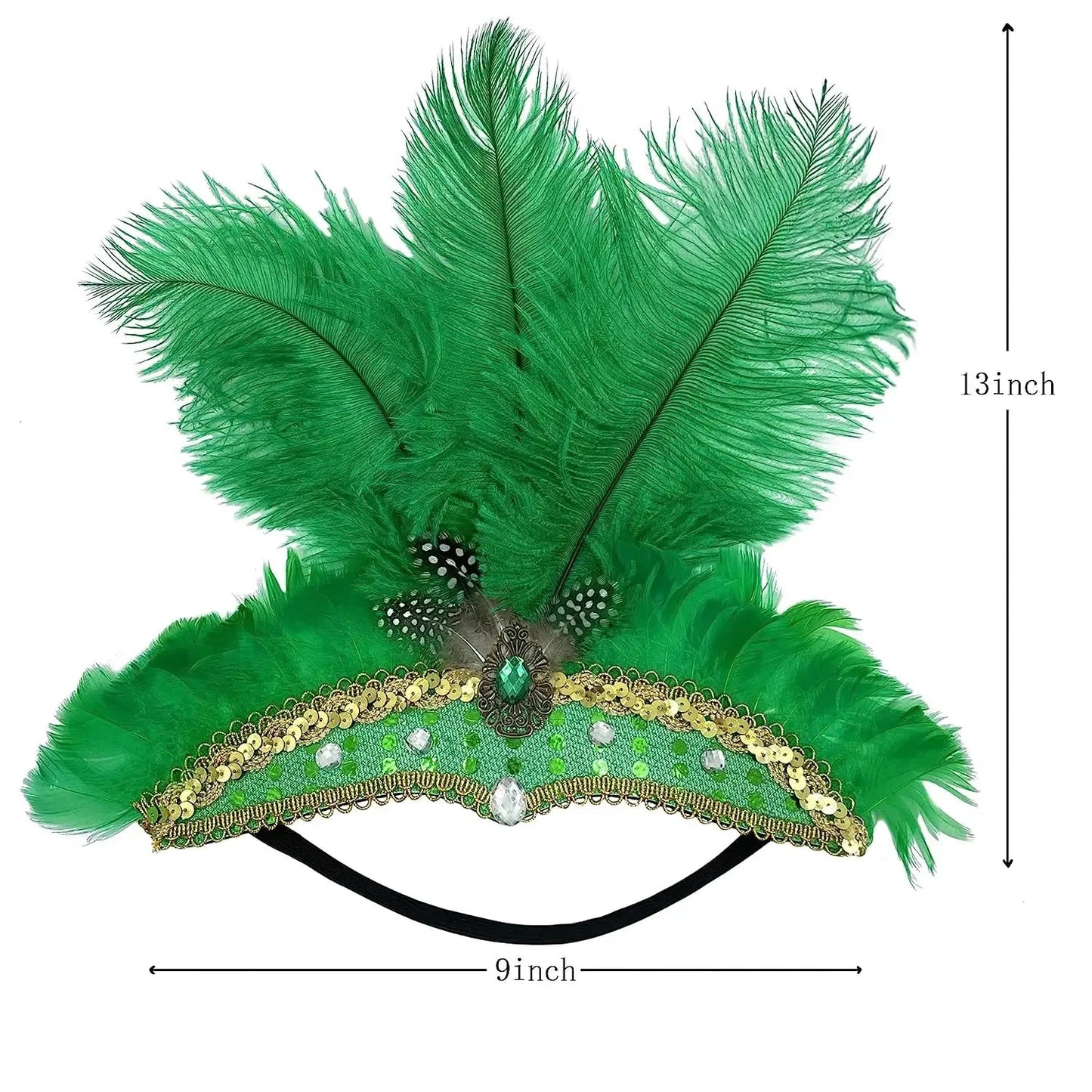 Women Feather Carnival Headpiece Mardi Gras 1920s Flapper Headdress Hat jehouze Green