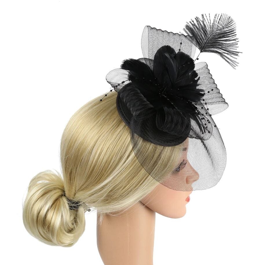 Women Feather Fascinator Kentucky Derby Pillbox Hat Mesh Party High Tea Headband Hat jehouze