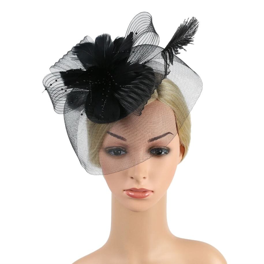 Women Feather Fascinator Kentucky Derby Pillbox Hat Mesh Party High Tea Headband Hat jehouze Black