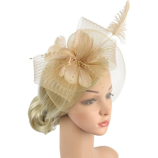Women Feather Fascinator Kentucky Derby Pillbox Hat Mesh Party High Tea Headband Hat jehouze Golden