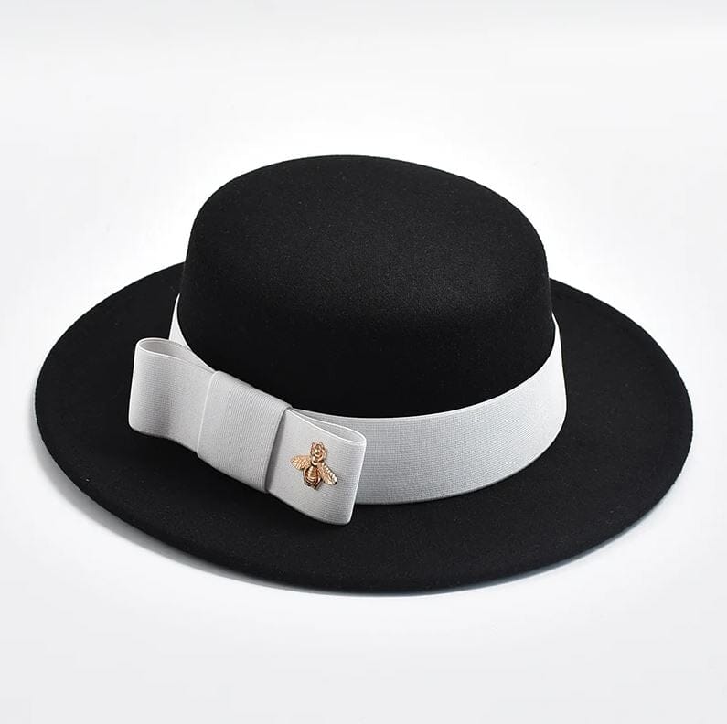 Women Fedora Colorful Wedding Party Round Dress Hat Hat jehouze Black/White