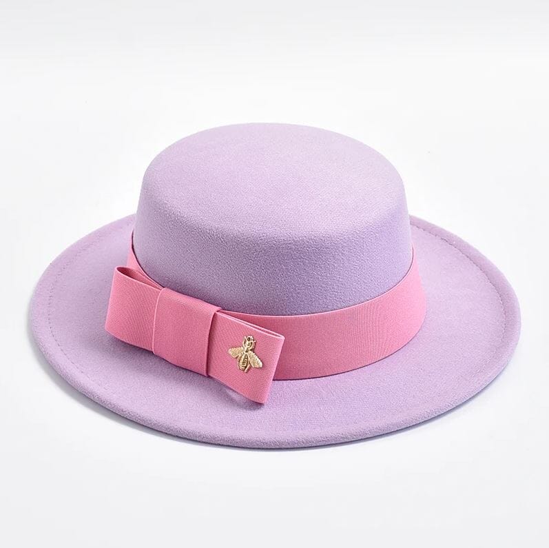 Women Fedora Colorful Wedding Party Round Dress Hat Hat jehouze Purple/Pink