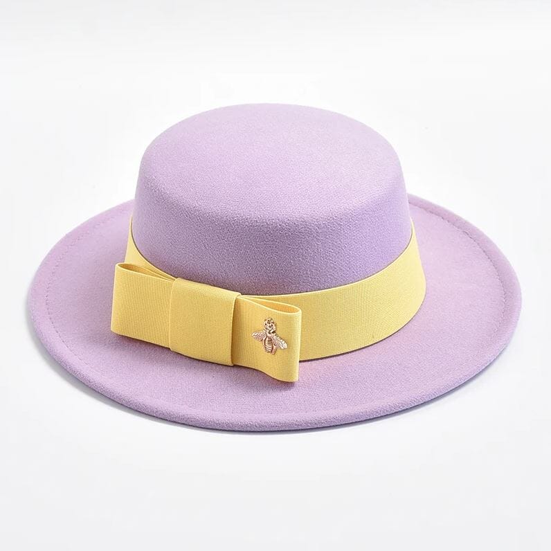 Women Fedora Colorful Wedding Party Round Dress Hat Hat jehouze Purple/Yellow