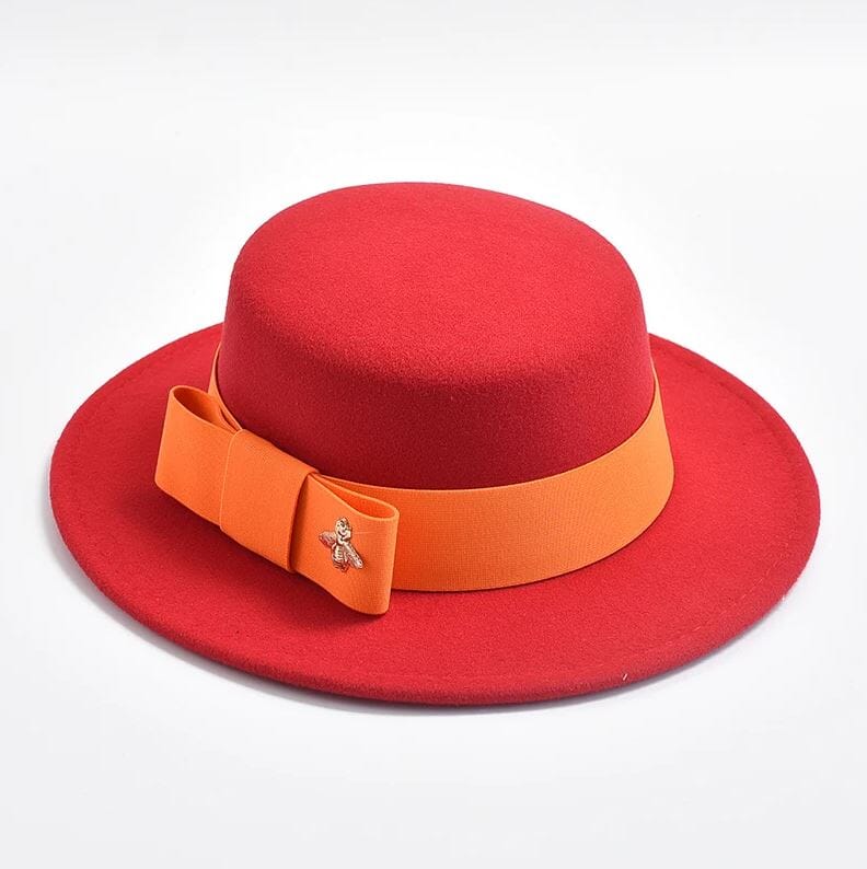 Women Fedora Colorful Wedding Party Round Dress Hat Hat jehouze Red/Orange