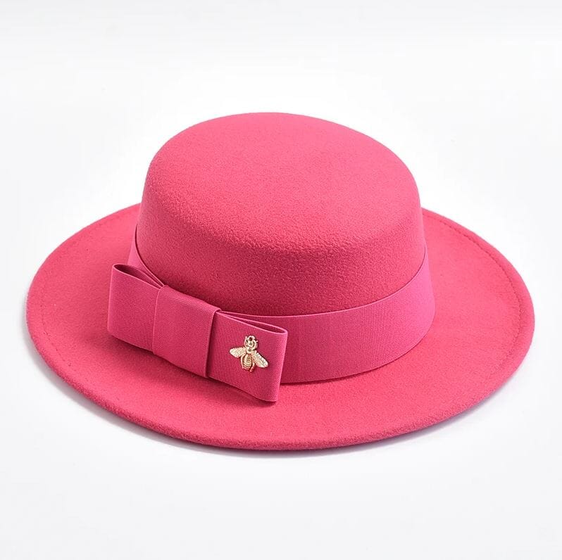 Women Fedora Colorful Wedding Party Round Dress Hat Hat jehouze Rose Red