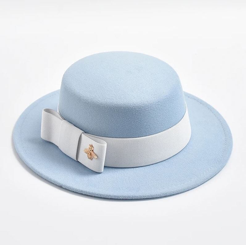 Women Fedora Colorful Wedding Party Round Dress Hat Hat jehouze Sky Blue/White
