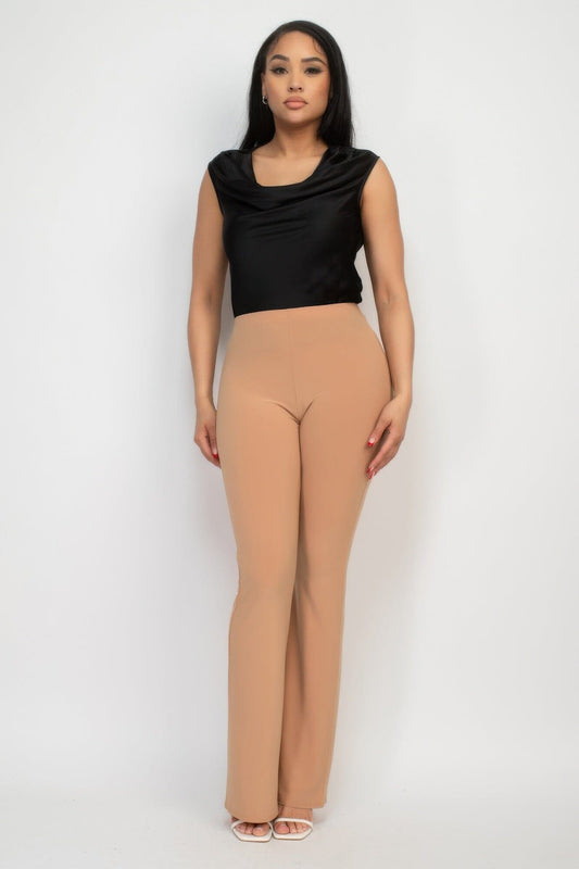 Women Fit And Flare Elastic Casual Pants Pants jehouze Taupe S