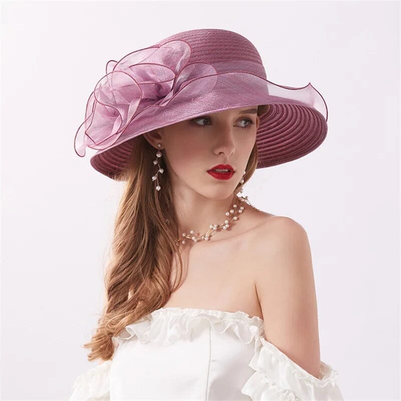 Women Formal Organza Wide Brim Tea Party Church Baptism Wedding Derby Dressy Hat Hat jehouze