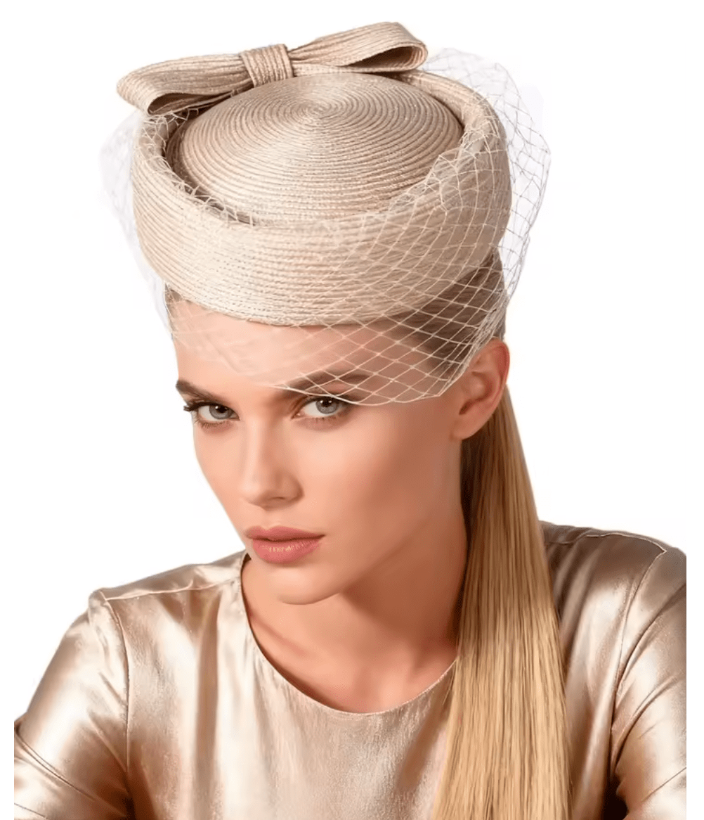 Women French Beret Veil Fedora Cocktail Straw Hat Hat jehouze Champagne