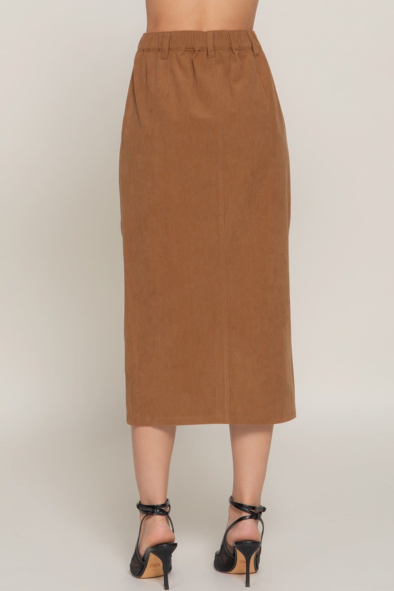 Women Front Open Slit Corduroy Midi Skirt Skirts jehouze